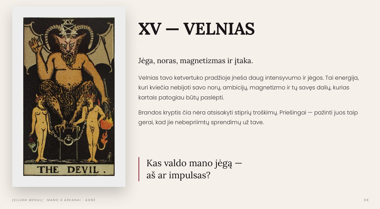 „Mano 4 Arkanai“ produkto puslapis — XV Velnias.